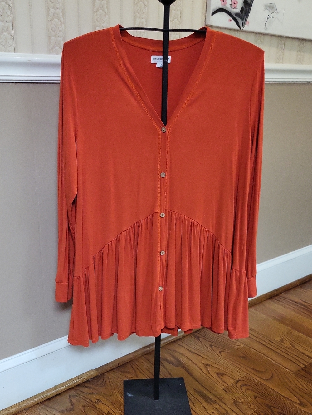 CHICSOUL Women's ORANGE Rust Button-Front Peplum Blouse - 1X